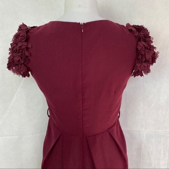 Esley Maroon Body Con Little Party Ruffle Capped Sleeve Dress Size S - Picture 7 of 9
